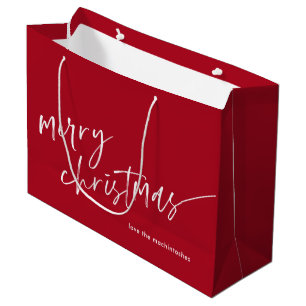 Simple Modern Script Merry Christmas Red Large Gift Bag