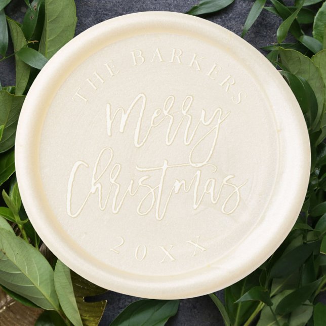 Simple Modern Script Merry Christmas Wax Seal Sticker (Modern Merry Christmas Script Christmas Holiday Card Wax Envelope Peel-and-Stick Sticker.)