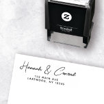 Simple Modern Script Minimalist Wedding Self-inking Stamp<br><div class="desc">Simple and stylish self-inking stamp with a modern minimalist typography design with your custom names in hand lettered script calligraphy. Personalize with your name and address and this will become a pretty,  easy way to self address your wedding,  engagement or family stationery in classic,  timeless black and white!</div>