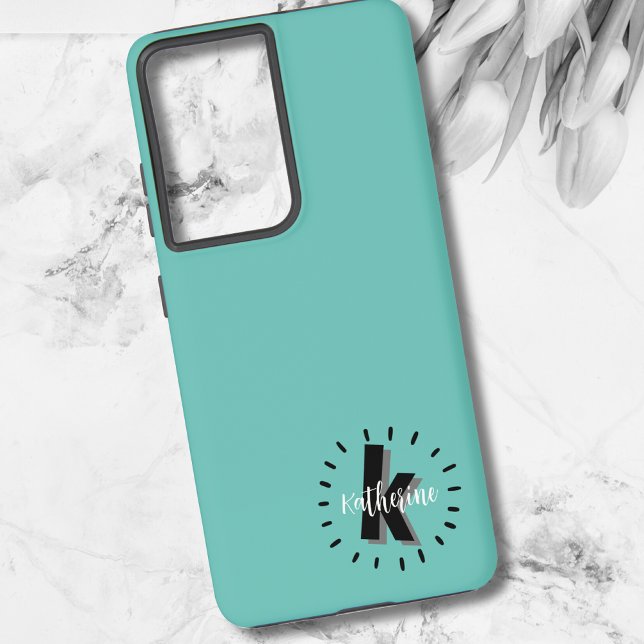 Simple Modern Script Monogram Initial Samsung Galaxy Case (Fun Modern Script Monogram Initial Samsung Galaxy S21 Ultra Case)