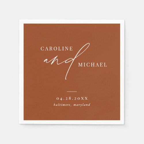 Simple Modern Script Names Boho Brown Wedding Napkins