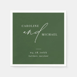Simple Modern Script Names Green Wedding Napkins