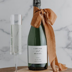 Simple Modern Script Names Wedding Sparkling Wine Label