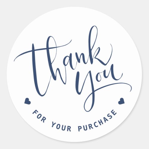 Simple Modern script navy blue business thank you Classic Round Sticker