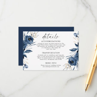 Simple Modern Script Navy Blue Wedding Details Enclosure Card