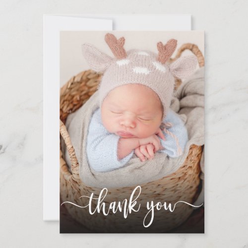 Simple Modern Script Newborn Baby Photo Thank You