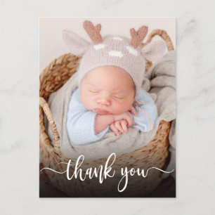 Simple Modern Script Newborn Baby Photo Thank You Postcard