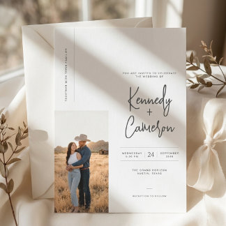 Simple Modern Script One Photo Budget Wedding Invitation