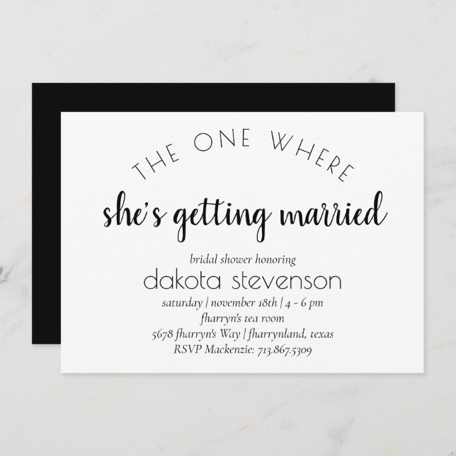 Simple Modern Script | One Where She Gets Married  Invitation (Front/Back)