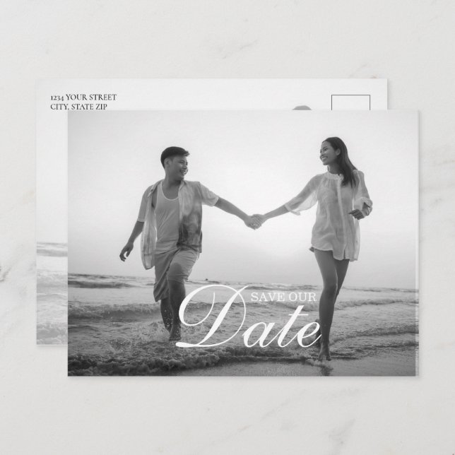 Simple Modern Script Overlay Photo Announcement Postcard (Front/Back)