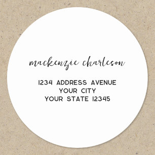 Simple Modern Script Personalized Name Address Classic Round Sticker