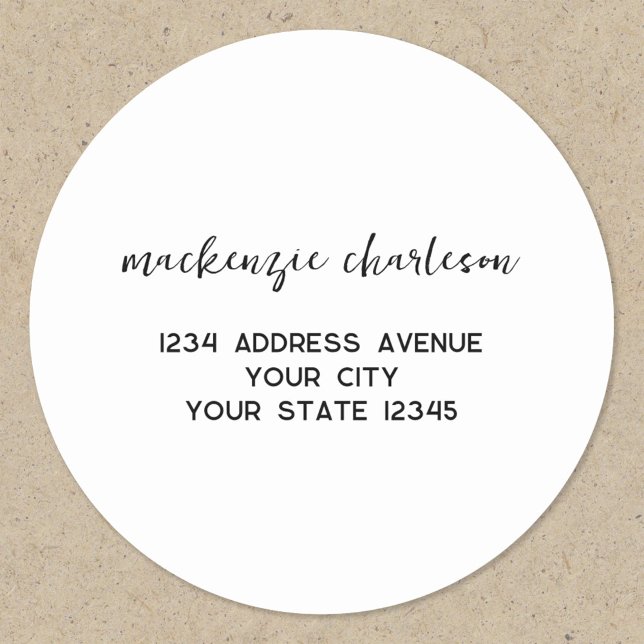 Simple Modern Script Personalized Name Address Classic Round Sticker (Simple modern minimalist script personalized return address sticker)