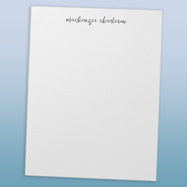 Simple Modern Script Personalized Name Notepad (Simple script monogram name persononalized custom notepad stationery)
