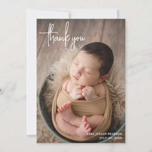 Simple Modern Script Photo Collage Thank You Birth Announcement