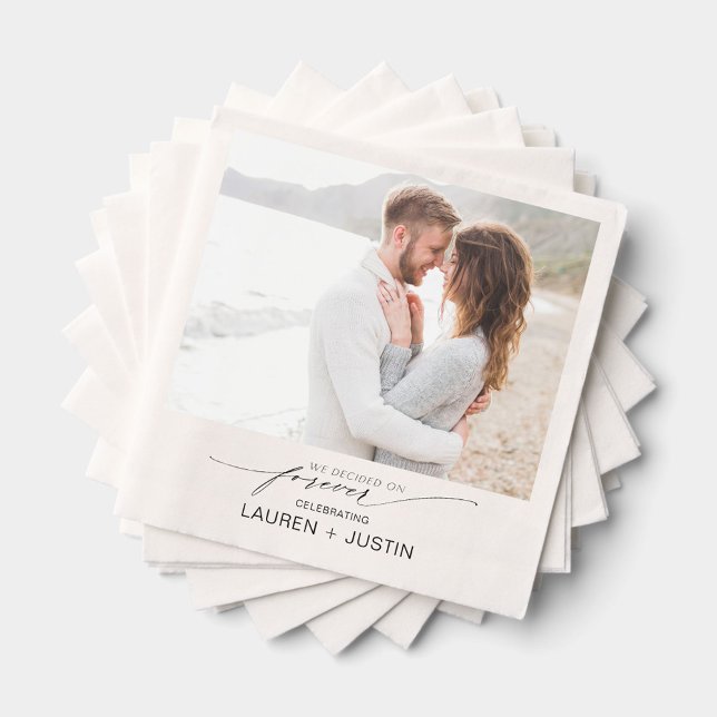 Simple Modern Script Photo Engagement Party  Napkins (Creator Uploaded)