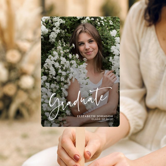 Simple Modern Script Photo Graduation  Hand Fan (Creator Uploaded)