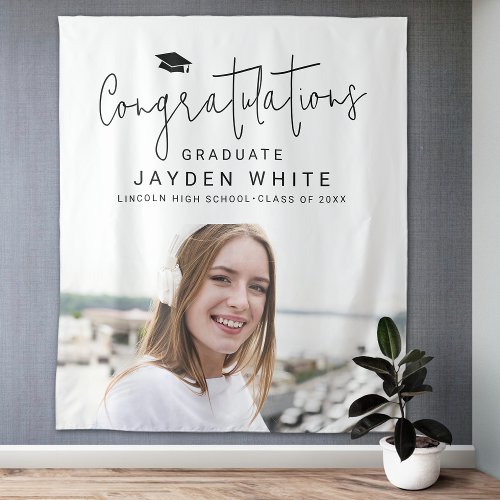 Simple Modern Script Photo Graduation Party Tapestry