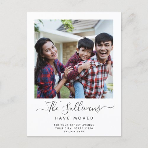 Simple Modern Script Photo Moving Announcement Postcard