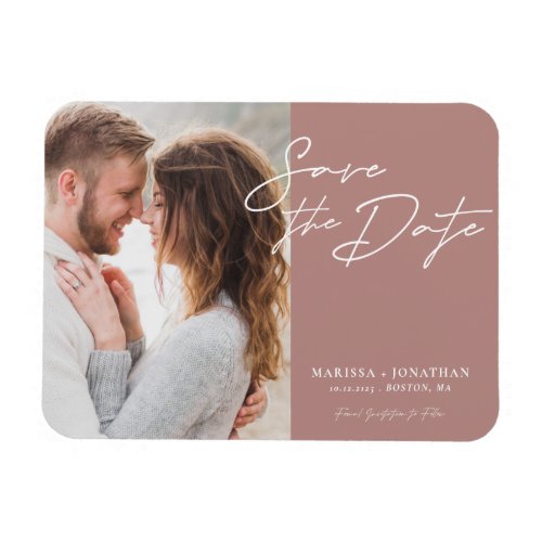 Simple Modern Script Photo Save The Date Wedding Magnet