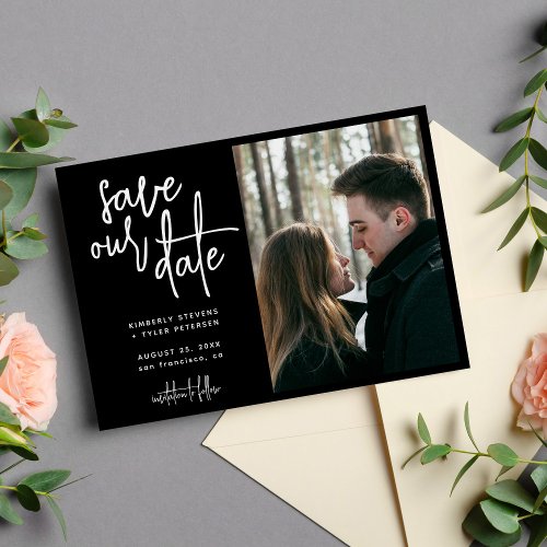 Simple modern script photo wedding  save the date