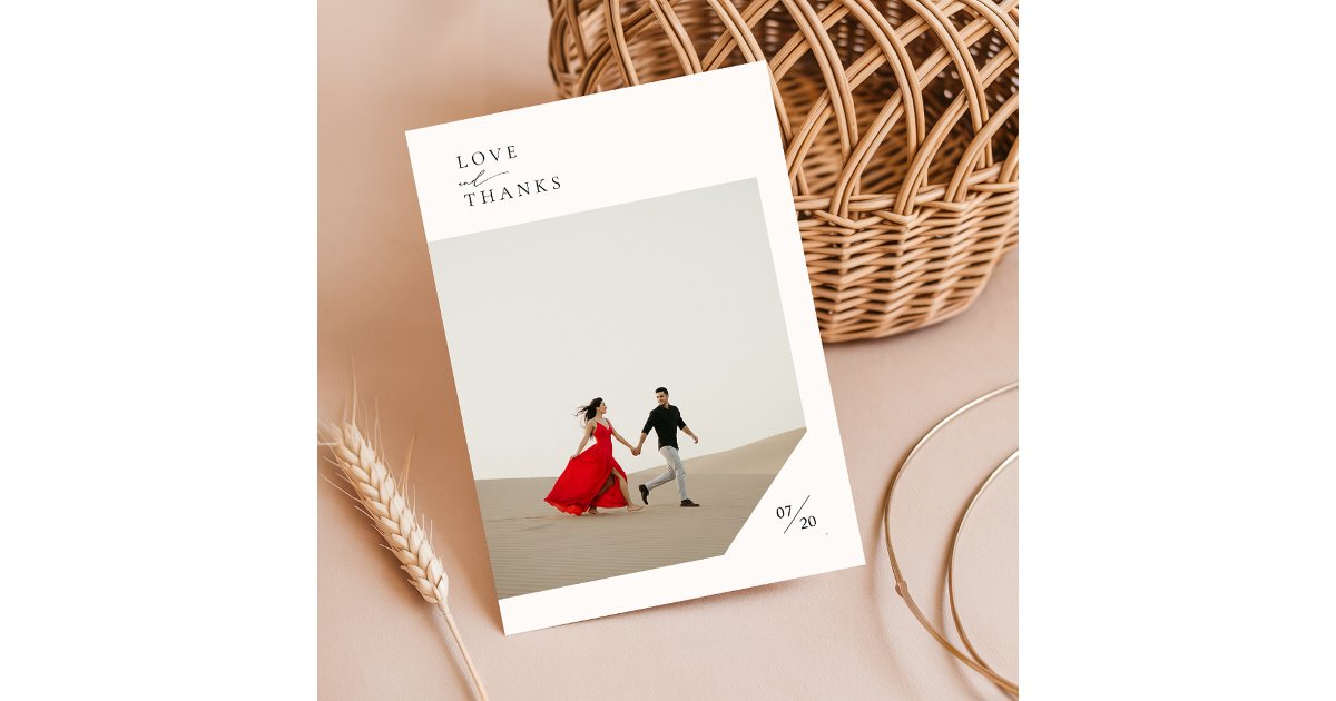 Simple Modern Script Photo Wedding Thank You Card | Zazzle