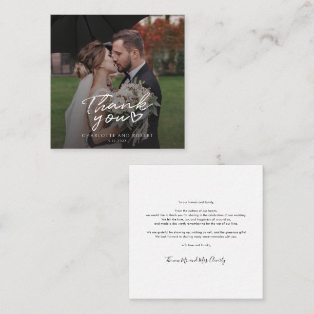 Simple Modern Script Photo Wedding Thank You Note Card (Front/Back)