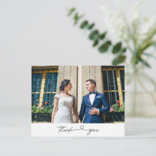 Simple Modern Script Photo Wedding Thank You Postcard