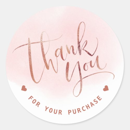 Simple modern script rose gold business thank you classic round sticker