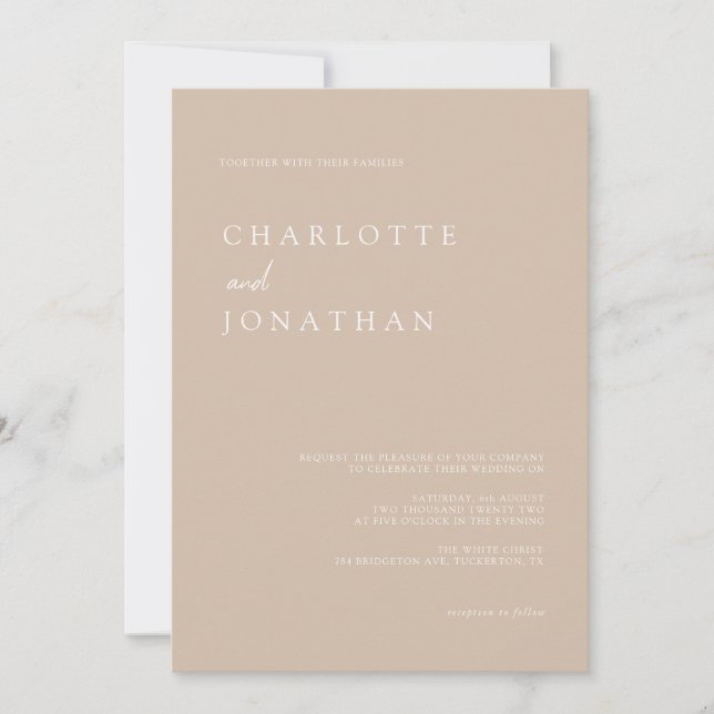 Simple Modern Script Taupe Pink Wedding Invitation (Front)