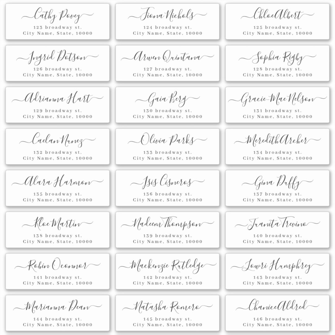 Simple modern script wedding guest address label | Zazzle