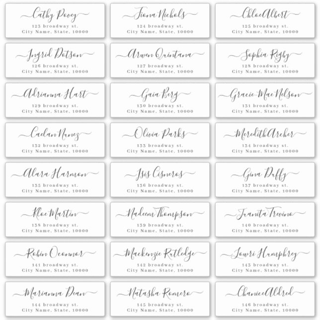 Simple modern script wedding guest address label (Front)
