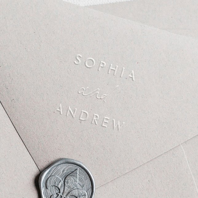 Simple Modern Script Wedding Monogram Envelope Embosser (Simple Modern Typographic Couples Names Wedding Embosser.)
