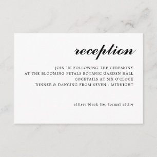 Simple Modern Script Wedding Reception Black Enclosure Card