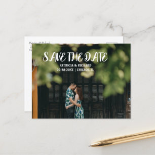 Simple Modern Script Wedding Save The Date Photo Holiday Postcard