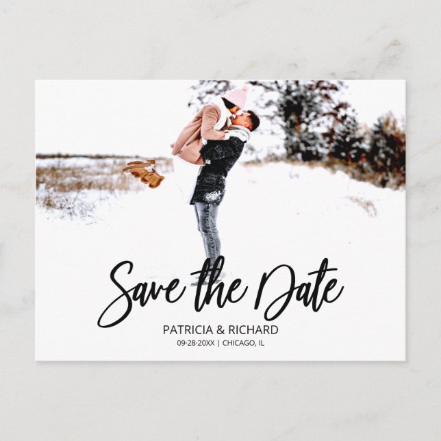Simple Modern Script Wedding Save The Date Photo Postcard (Front)