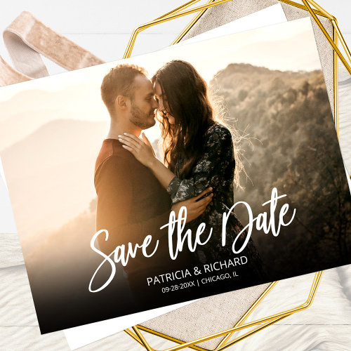 Simple Modern Script Wedding Save The Date Photo Postcard
