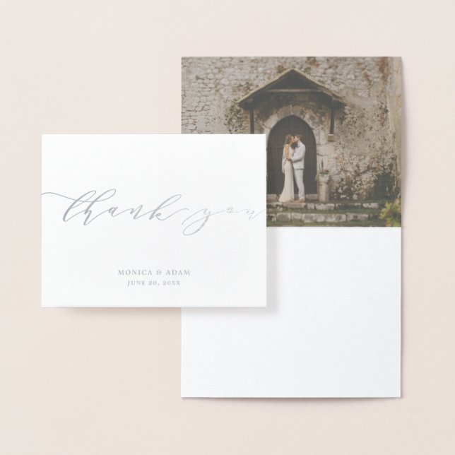 Simple Modern Script Wedding Thank You Foil Card (Display)