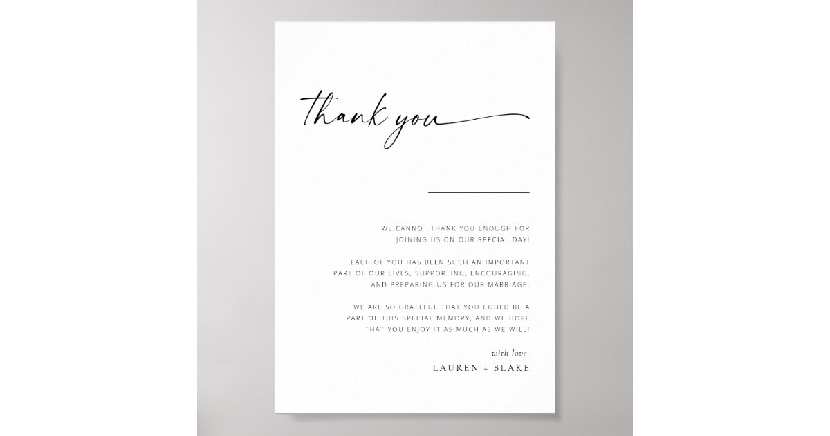 Simple Modern Script Wedding Thank You Sign | Zazzle