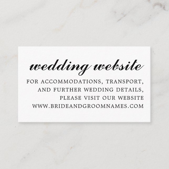 Simple Modern Script Wedding Website Black Enclosure Card (Front)