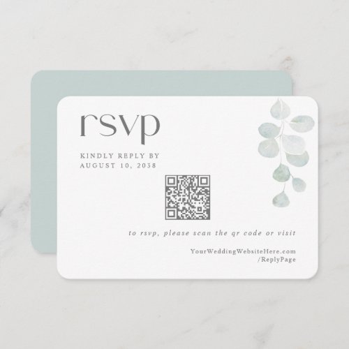 Simple Modern Sea Grass Green QR Code RSVP Card