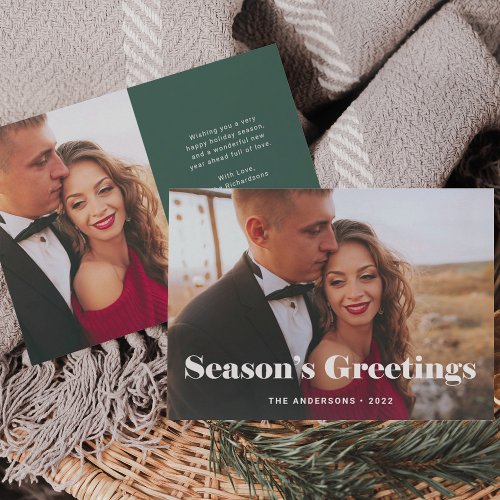 Simple Modern Seasons Greetings with Photo Holiday Card