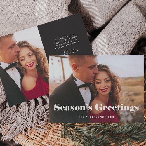 Simple Modern Seasons Greetings with Photo Holiday Card