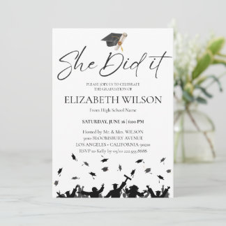 Simple Modern She Did It Graduation  Invitation