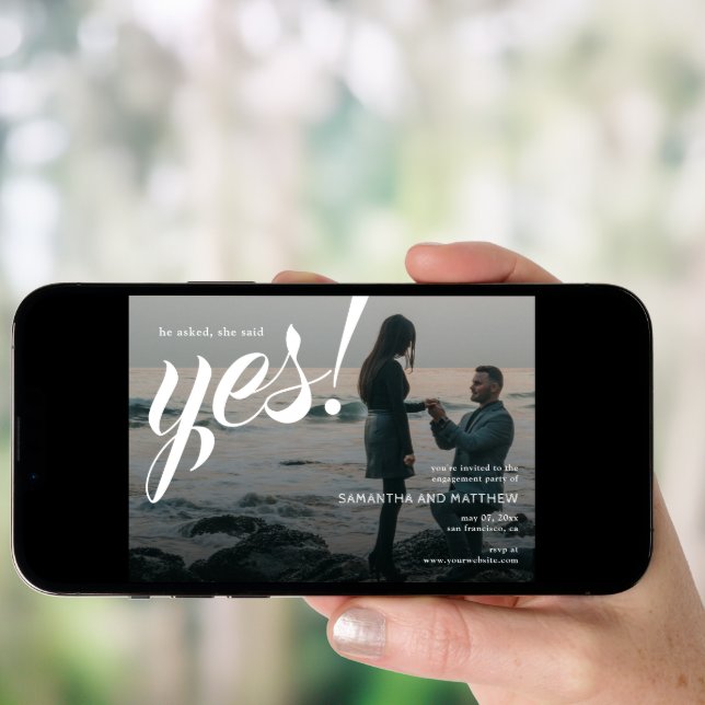 Simple Modern She Said Yes Photo Engagement Party Invitation (Front Digital)