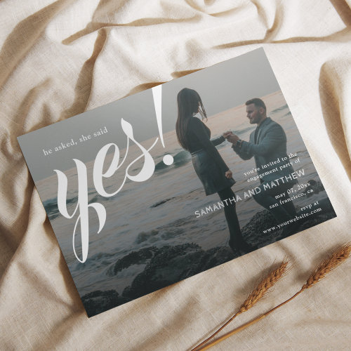 Simple Modern She Said Yes Photo Engagement Party Invitation