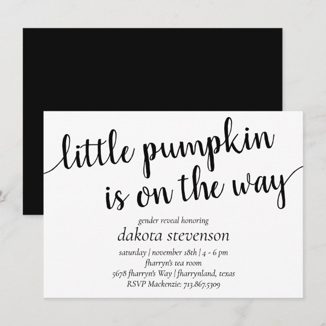 Simple Modern Shower | Flourish Little Pumpkin Invitation (Front/Back)