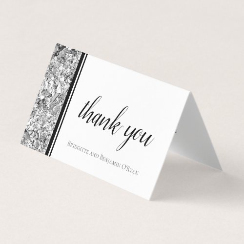 Simple Modern Silver and Black Wedding Thank You