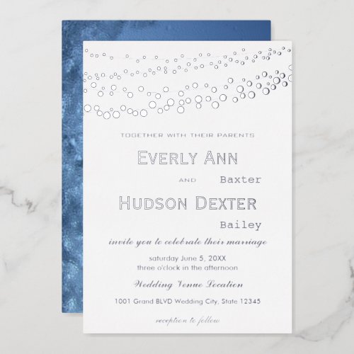 Simple Modern Silver Frozen Galaxy Wedding     Foil Invitation