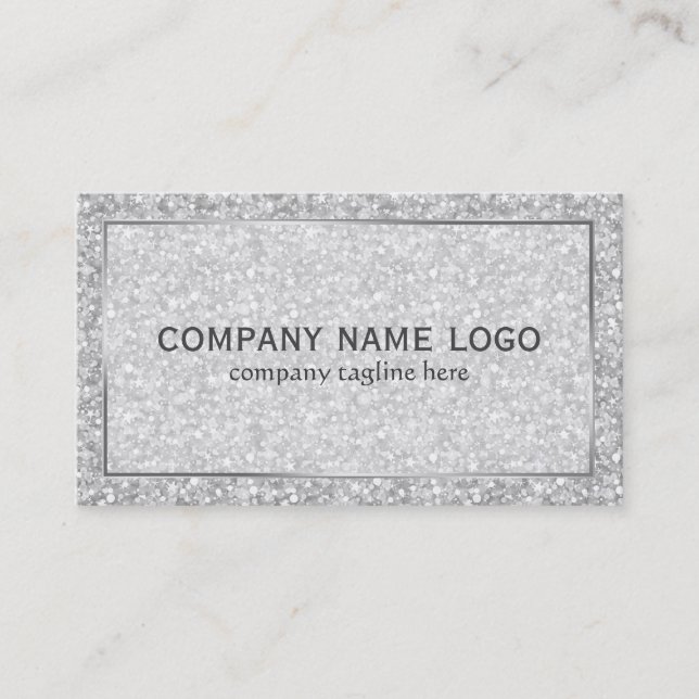 Simple Modern Silver Gray Glitter & Sparkles Business Card (Front)