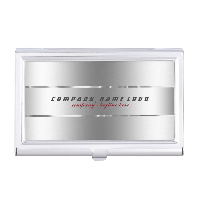 Simple Modern Silver Gray Metallic Design Business Card Holder (Front)